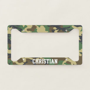 Camo Pattern Green And Brown Themed Personalized License Plate Frame