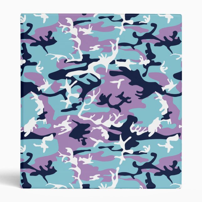 Camo Pattern - Purple Navy Blue White 3 Ring Binder (Front)