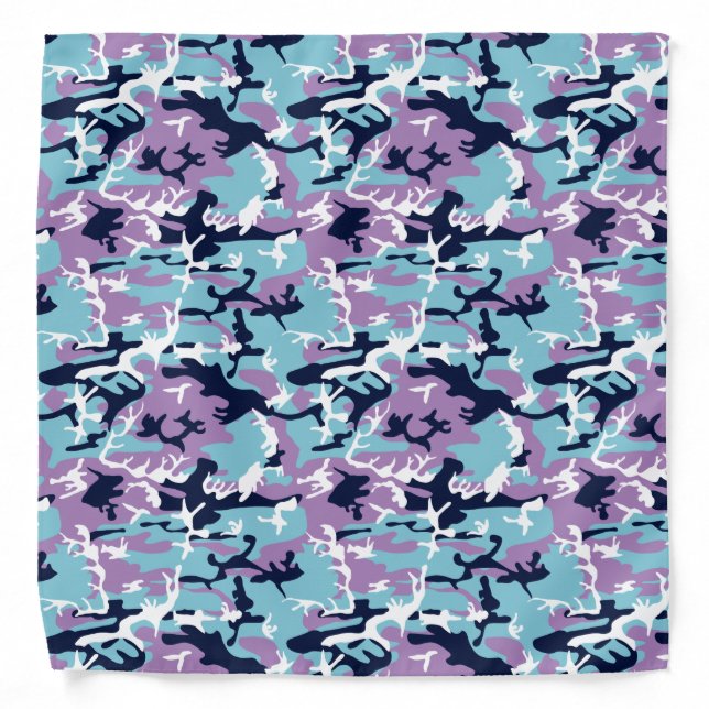 Camo Pattern - Purple Navy Blue White Bandana (Front)