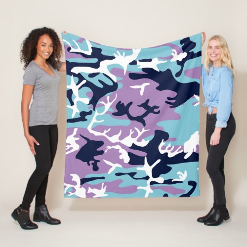 Camo Pattern _ Purple Navy Blue White Fleece Blanket