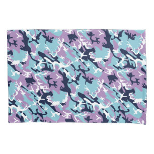 Camo Pattern - Purple Navy Blue White Pillow Case