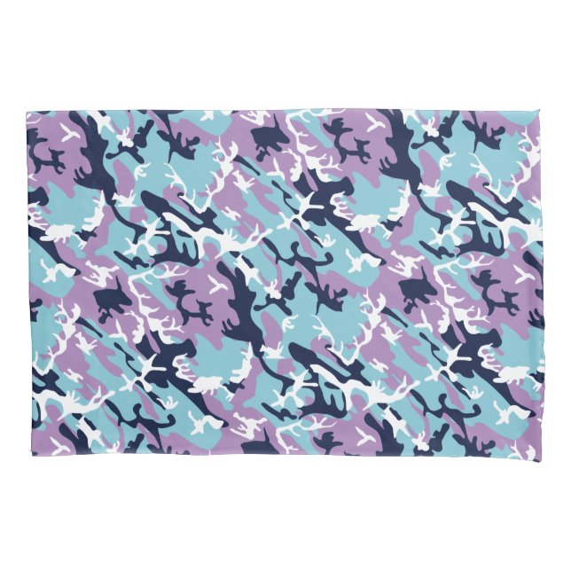 Camo Pattern - Purple Navy Blue White Pillow Case (Front)