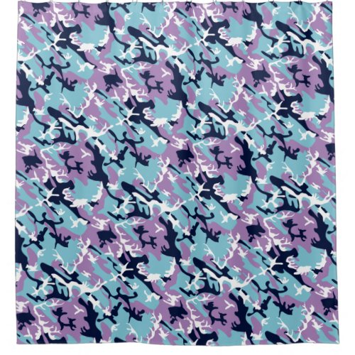 Camo Pattern _ Purple Navy Blue White Shower Curtain