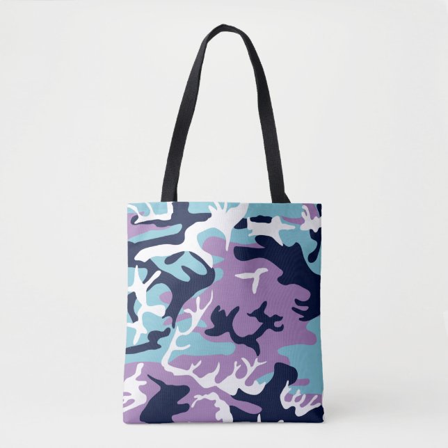 Camo Pattern - Purple Navy Blue White Tote Bag (Front)