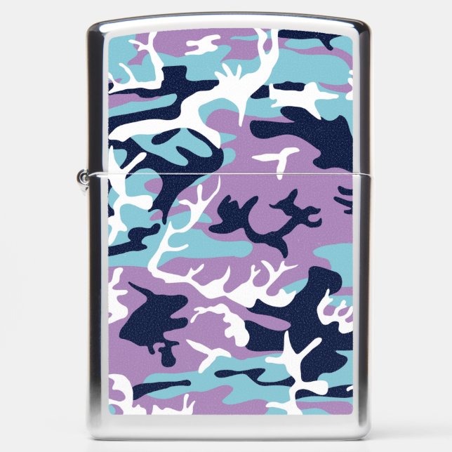 Camo Pattern - Purple Navy Blue White Zippo Lighter (Front)