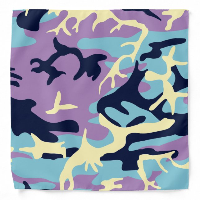 Camo Pattern - Purple Navy Blue Yellow Bandana (Front)
