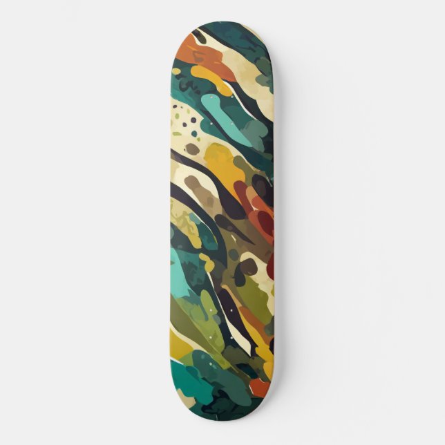 Camo pattern with rust and brown colors skateboard (Front)