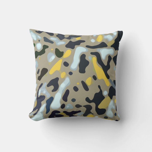 Camo Pattern - Yellow White Beige Blue Black Outdoor Pillow (Front)