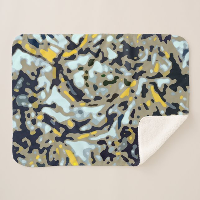 Camo Pattern - Yellow White Beige Blue Black Sherpa Blanket (Front (Horizontal))