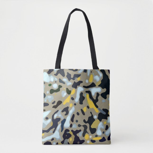 Camo Pattern - Yellow White Beige Blue Black Tote Bag (Front)