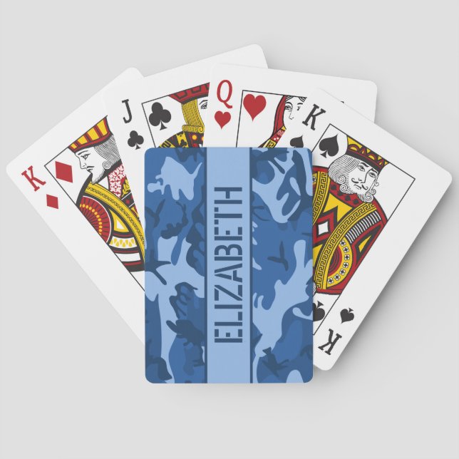 Camo Personalized Blue  Poker Cards (Back)