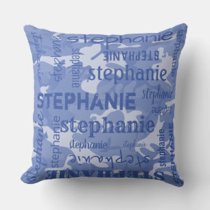 Camo Personalized Longer Name Blue Throw Pillow