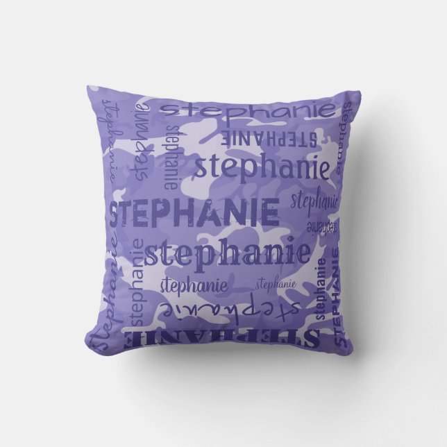 Camo Personalized Longer Name Purple Throw Pillow (Front)
