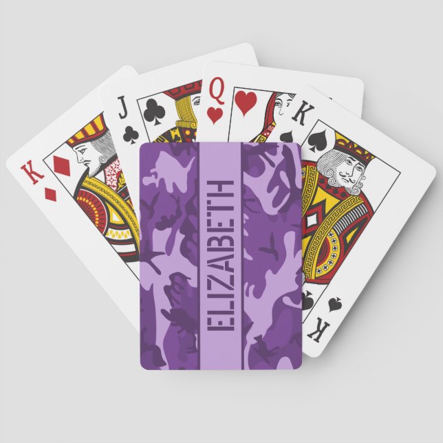 Camo Personalized Purple Poker Cards (Back)