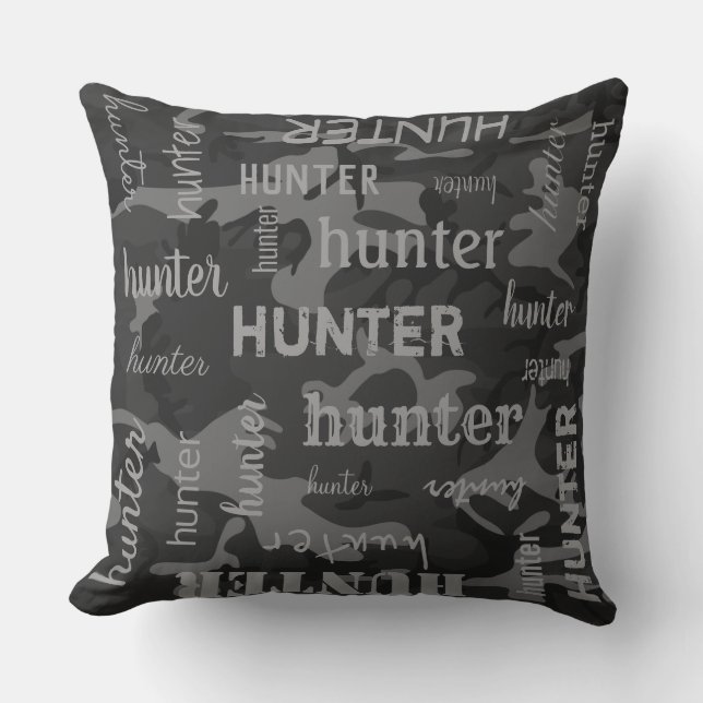 Camo Personalized Shorter Name Charcoal Gray Throw Pillow (Front)