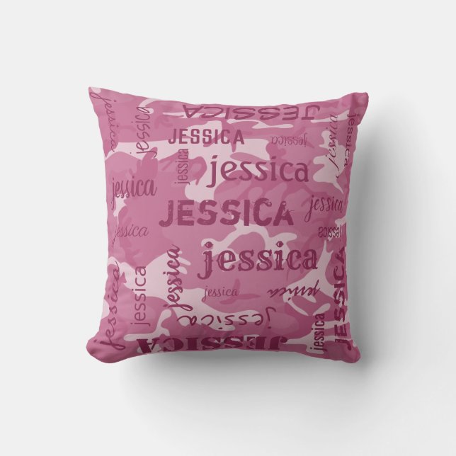 Camo Personalized Shorter Name Pink Throw Pillow (Front)