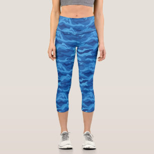 Camo Print, Blue Camouflage Pattern Custom Capri Leggings