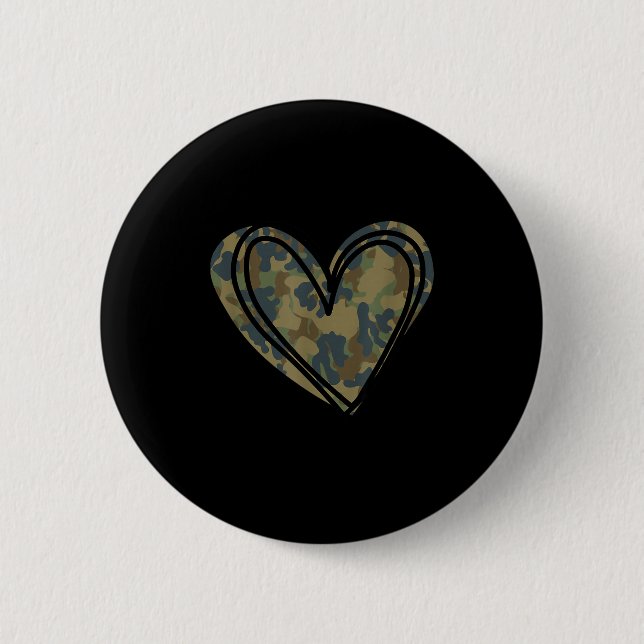 Camo Print Heart Valentines Day  Button (Front)