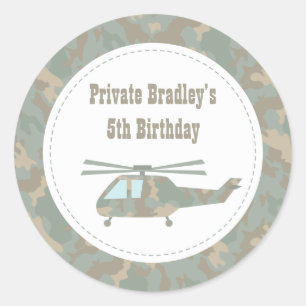 Camo Print Helicopter Army Boys Birthday Party Classic Round Sticker