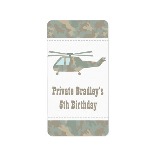 Camo Print Helicopter Army Boys Birthday Party Label