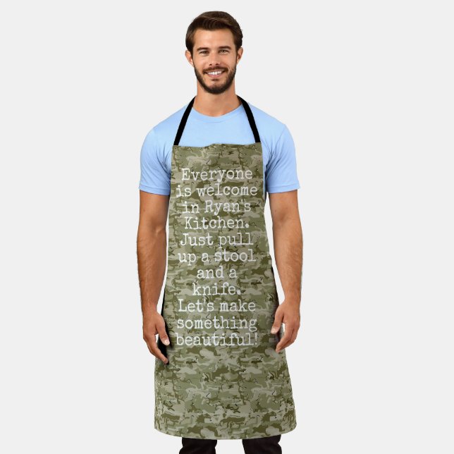Camo Pull up a Stool Let's Make Something Apron (Worn)