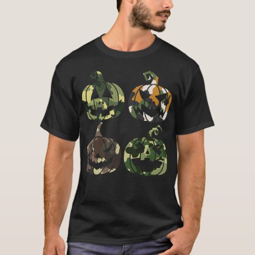 Camo Pumpkin Military Tactical Lazy Easy Halloween T-Shirt