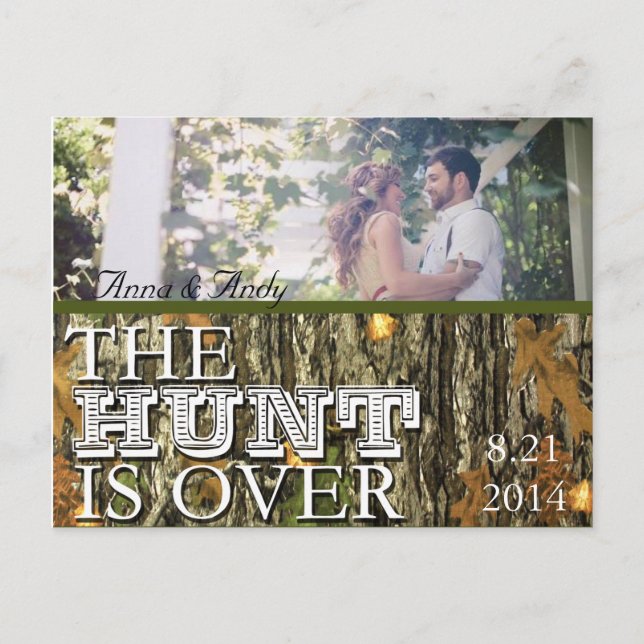Camo Rustic Leaves Save The Date Wedding Postcard (Front)