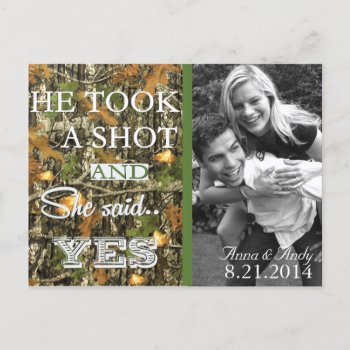 Camo Rustic Leaves Save The Date Wedding Postcard by CleanGreenDesigns at Zazzle