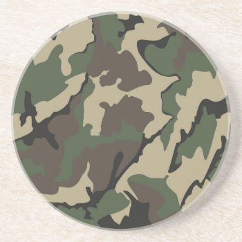 Camo  Sandstone Drink Coasters by StormythoughtsGifts at Zazzle