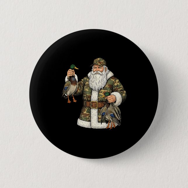 Camo Santa Mallard Duck Hunting Christmas Hunter G Button (Front)