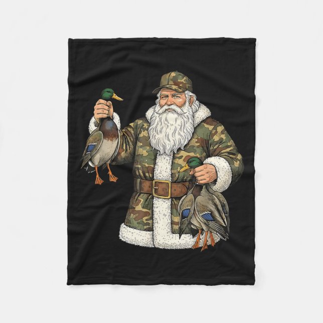 Camo Santa Mallard Duck Hunting Christmas Hunter G Fleece Blanket (Front)