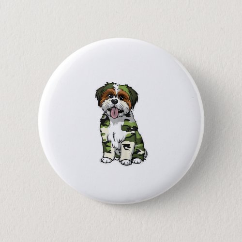 Camo Shih Tzu Pet Owner Camouflage Dog Lover  Button