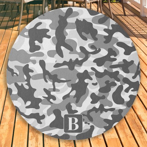 Camo Snow Personalized Modern Monogram Camouflage Outdoor Rug