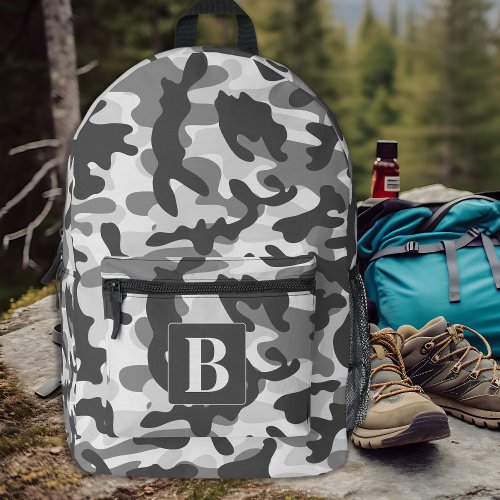 Camo Snow Personalized Modern Monogram Camouflage Printed Backpack