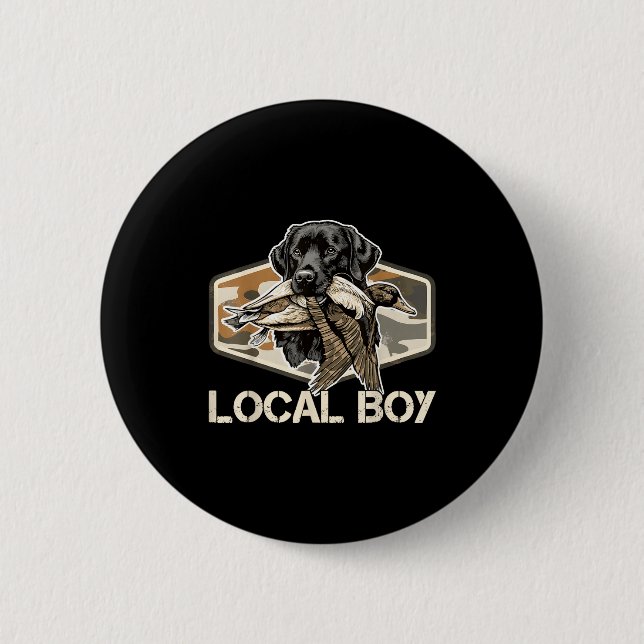 Camo Southern Local Boy Duck Hunting Black Lab Out Button (Front)
