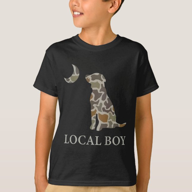Camo Southern Local Boy Duck Hunting Black Lab Out T-Shirt (Front)