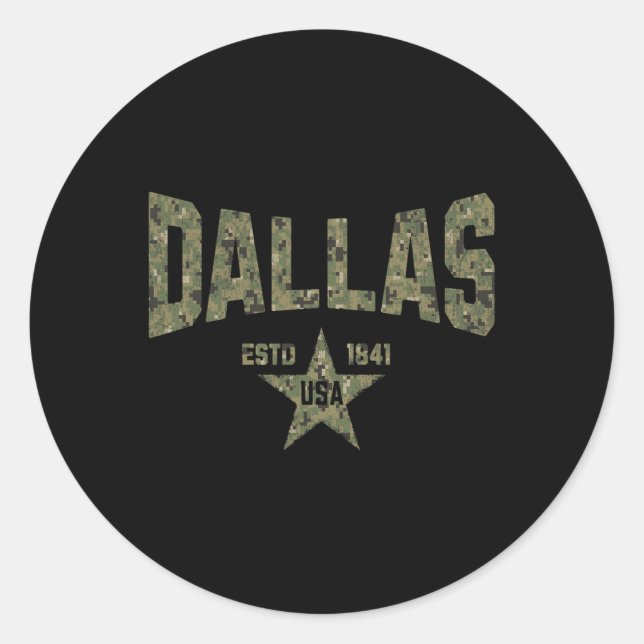 Camo Souvenir Usa Star Dallas Texas  Classic Round Sticker (Front)