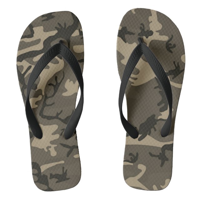 Camo Summer Desert Brown Tan Sandals Flip Flops  (Footbed)