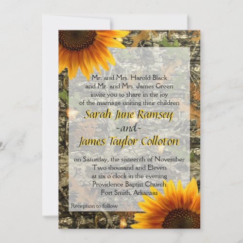 Camo &amp; Sunflower Wedding Invitation
