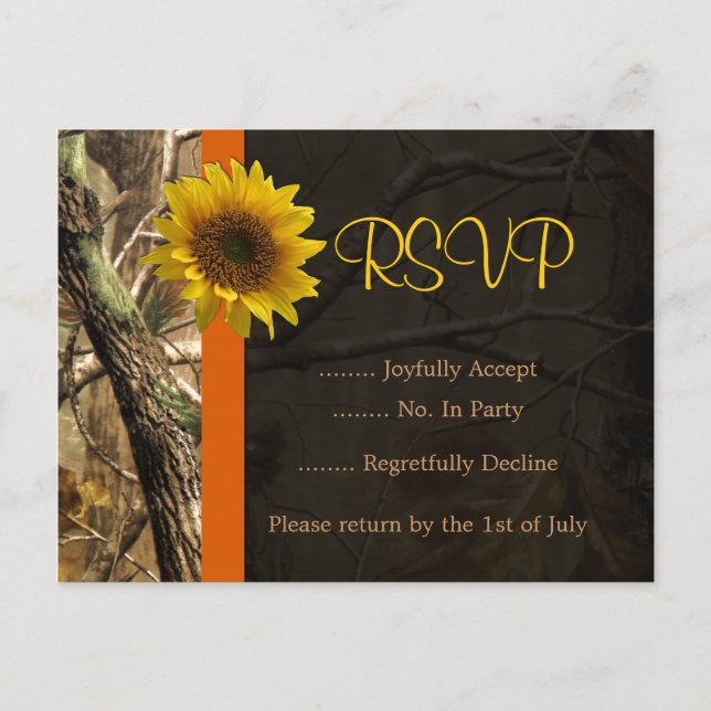 Camo & Sunflowers Invitation Postcard (Front)
