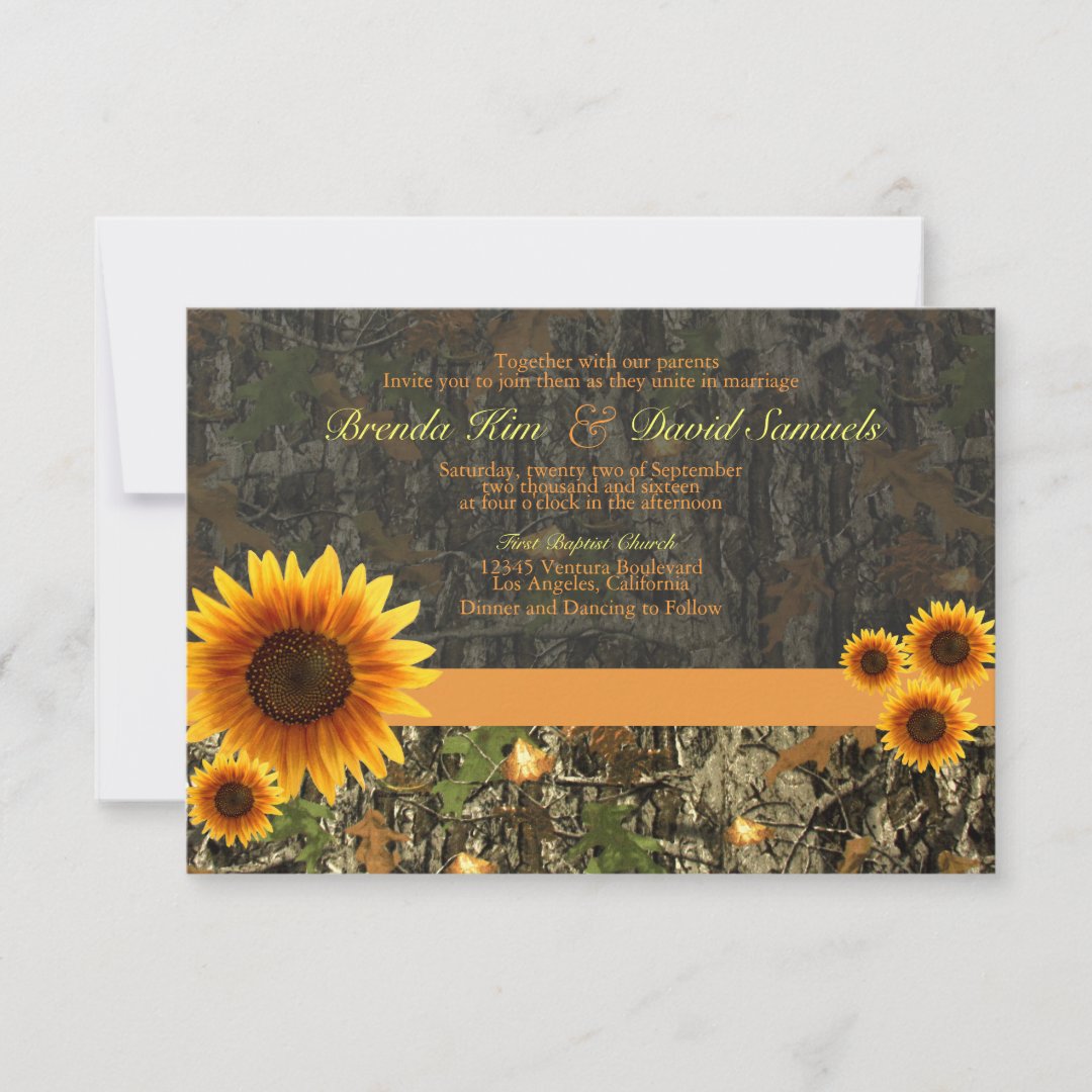 Camo Sunflowers Wedding Invitation Zazzle