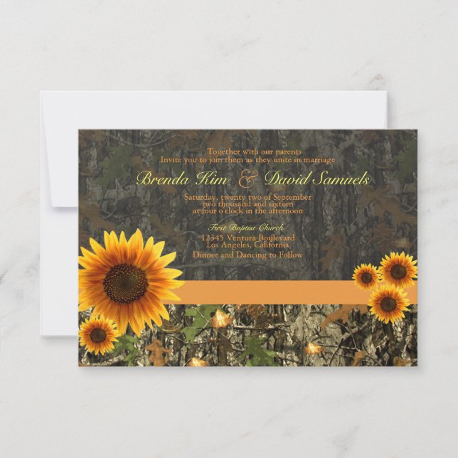 Camo Sunflowers Wedding Invitation (Front)