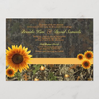 Camo Sunflowers Wedding Invitation by CleanGreenDesigns at Zazzle