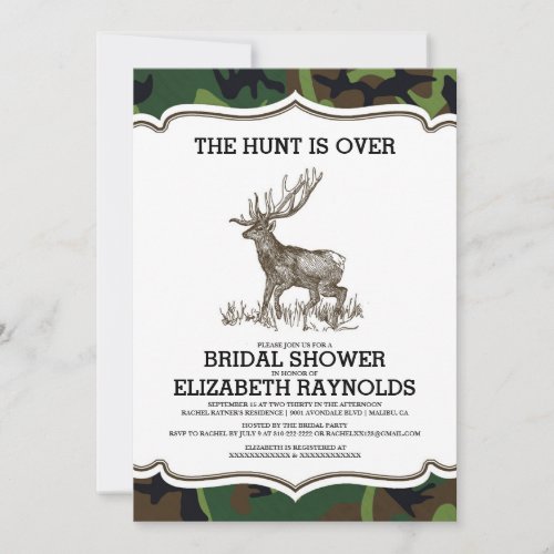 Camo The Hunt is Over Bridal Shower Invitations
