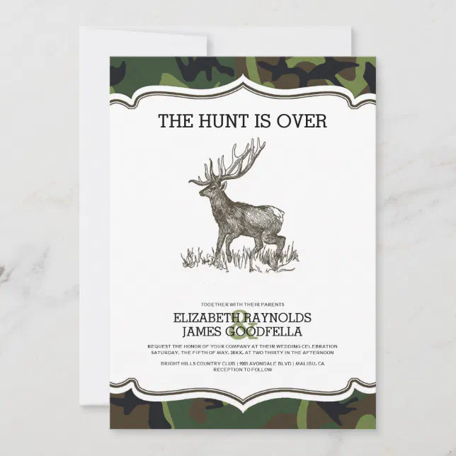 Camo The Hunt is Over Wedding Invitations Zazzle