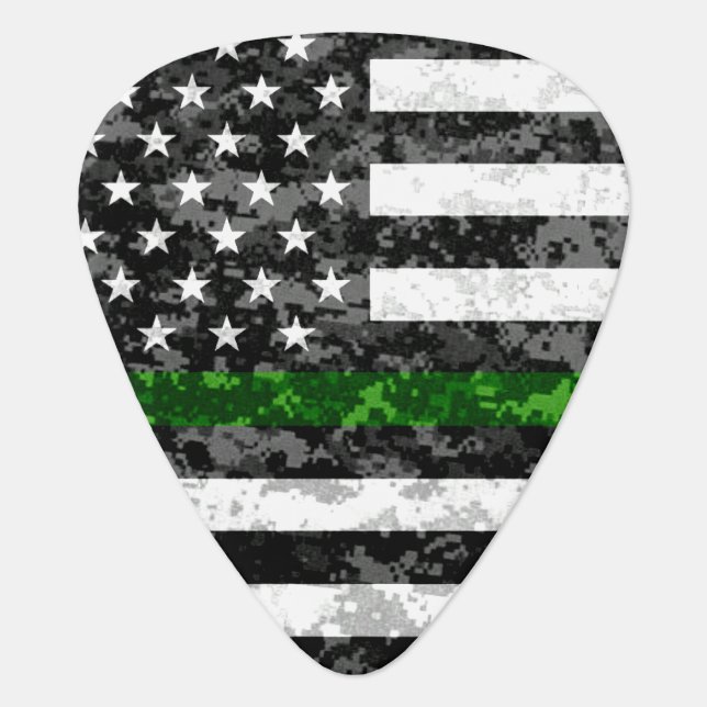 Camo Thin Green Line Flag Guitar Pick (Front)