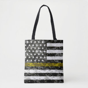 Camo Thin Yellow Line Flag Tote Bag