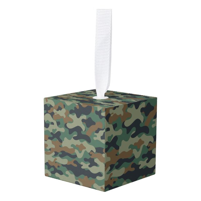 Camo Tissue Box Holder Cube Ornament (Front Angled)
