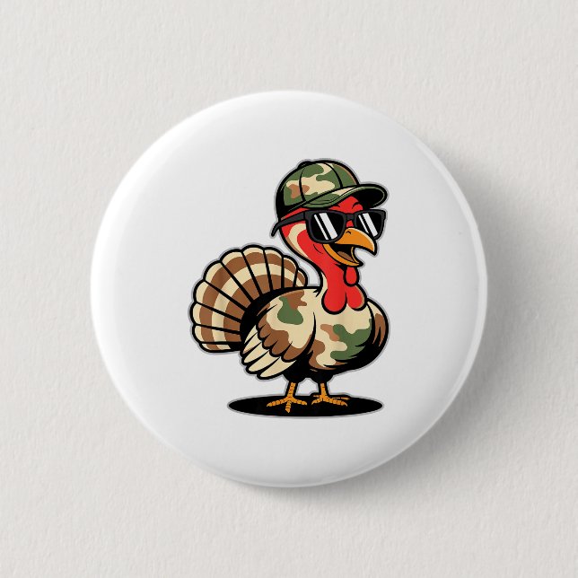 Camo Turkey Day Hunting Fall Thanksgiving  Button (Front)