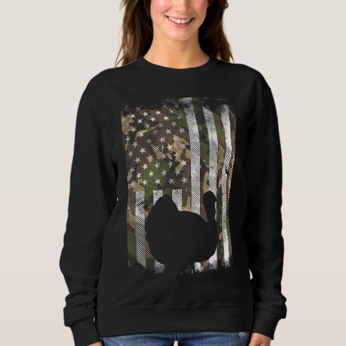 Camo US America Flag Turkey Day Hunting Thanksgivi Sweatshirt